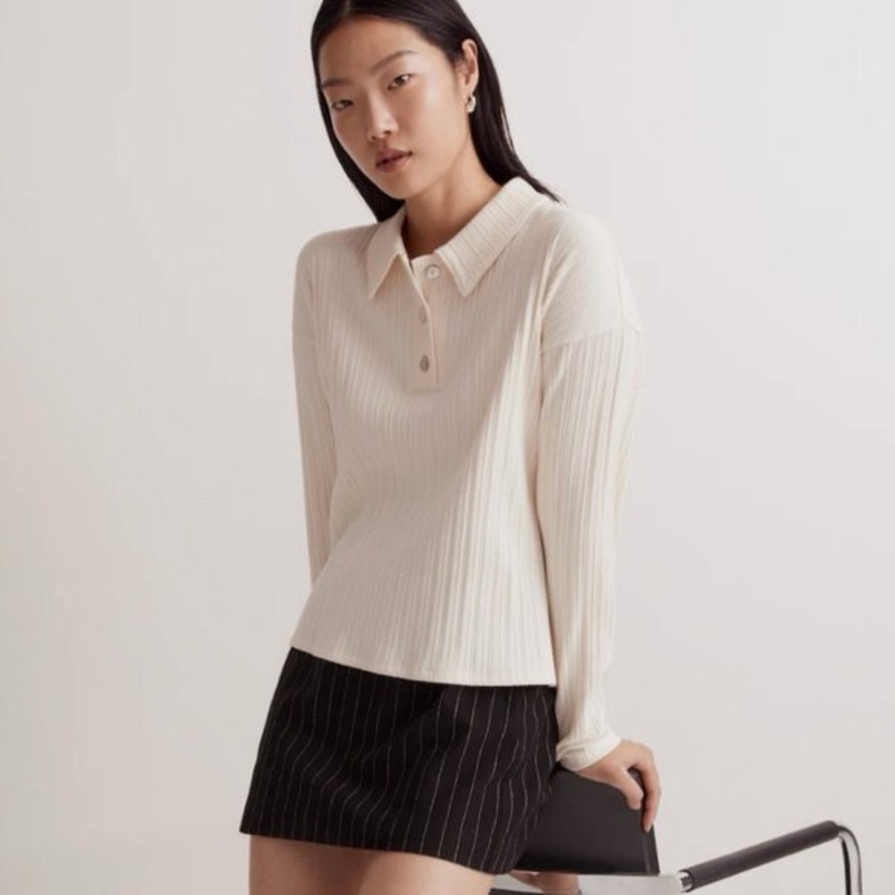 Madewell Off White Variegated Rib Boxy Polo